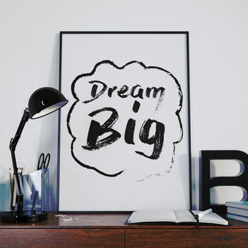 “Dream Big” Brush Stroke Wall Art, Black and White Prints Wall Art